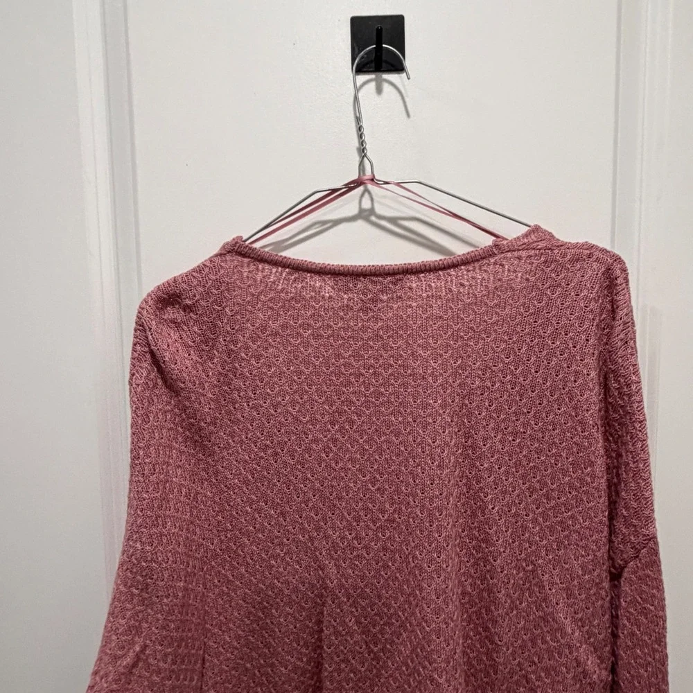 Knox Rose Women Sweater V-Neck Textured Pointelle Knit Rose‎ Pink XXL